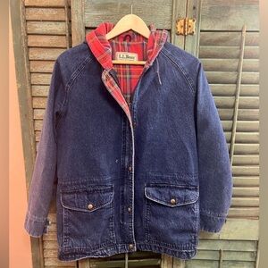 vintage LL bean denim coat chore red plaid flannel guessing m/l retro